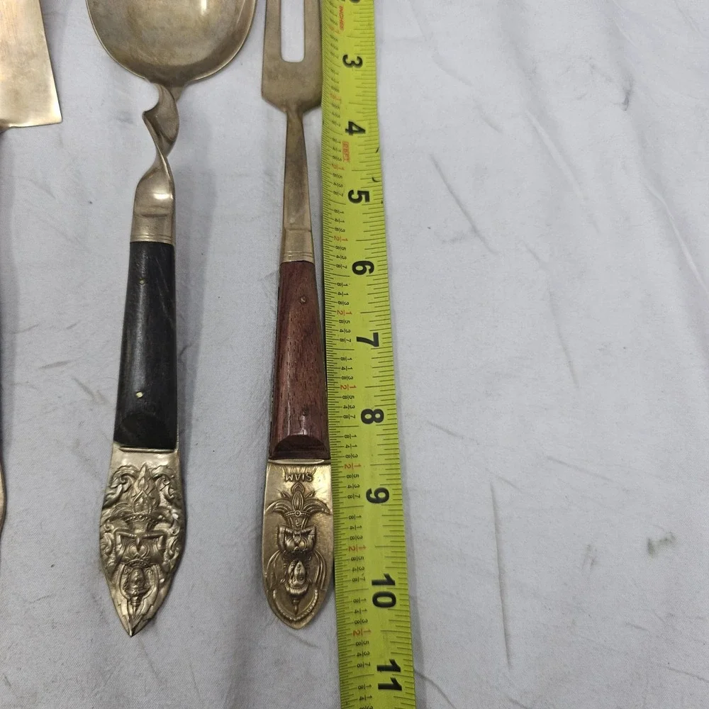 Vtg  Siam Thailand Brass  serving Fork & 2  Spoon, Pie Servire, Meat Server‎